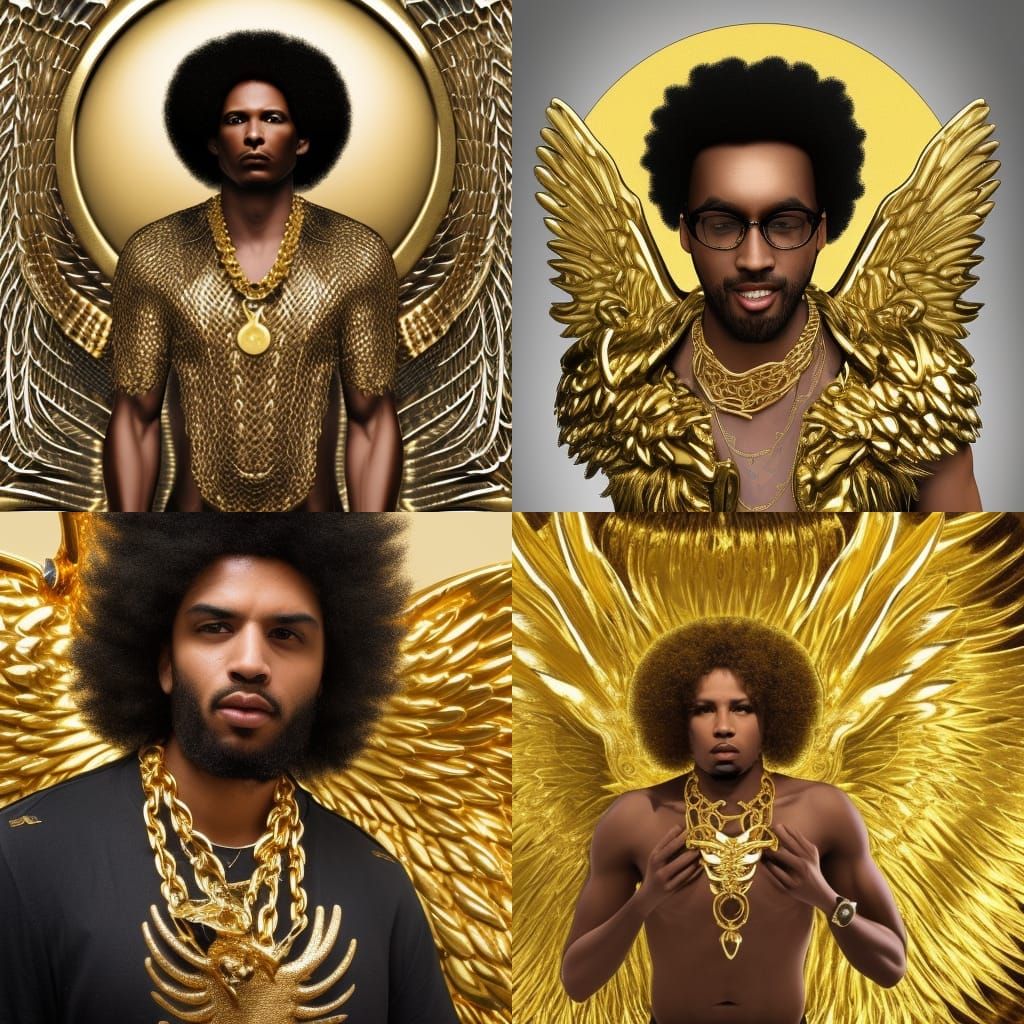 Golden Angel: Hyperrealistic Portrait of a Black Man
