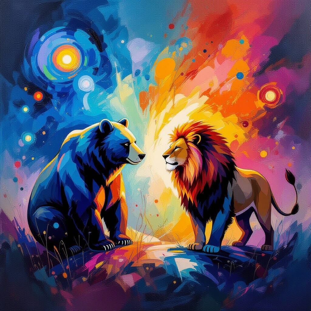 Abstract Bear and Lion Partners in Ethereal World Painting