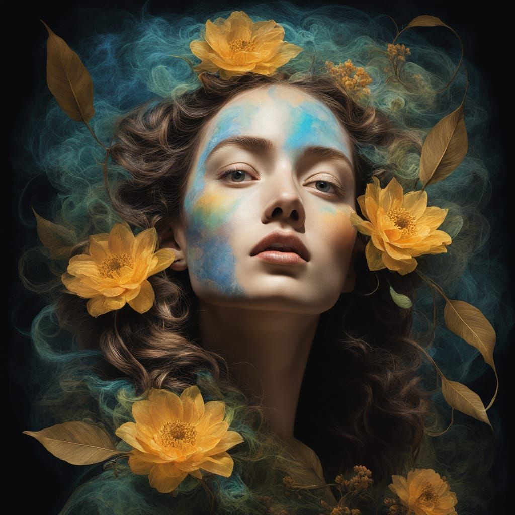 Ethereal Surrealist Portrait Blending Joy and Nature
