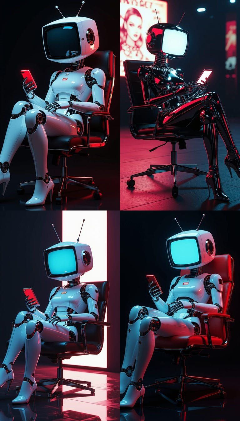 Red Chrome TV Head Robot in Void