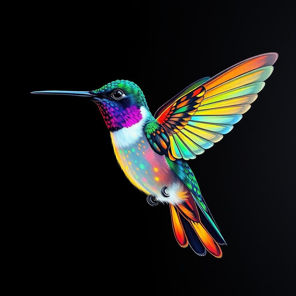 Bioluminescent Hummingbird in Abstract Art Style