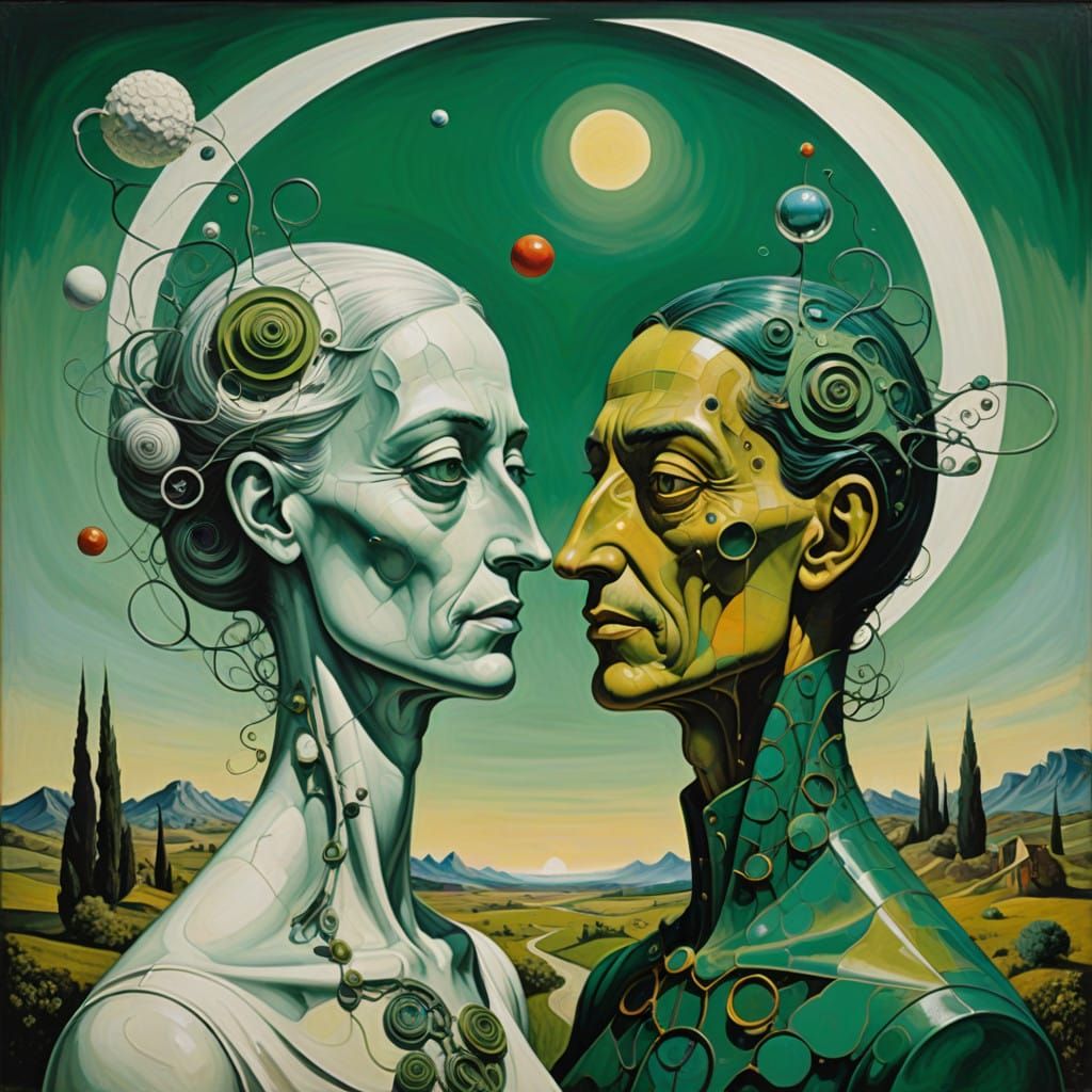 Ethereal Surrealist Scene in Green and White