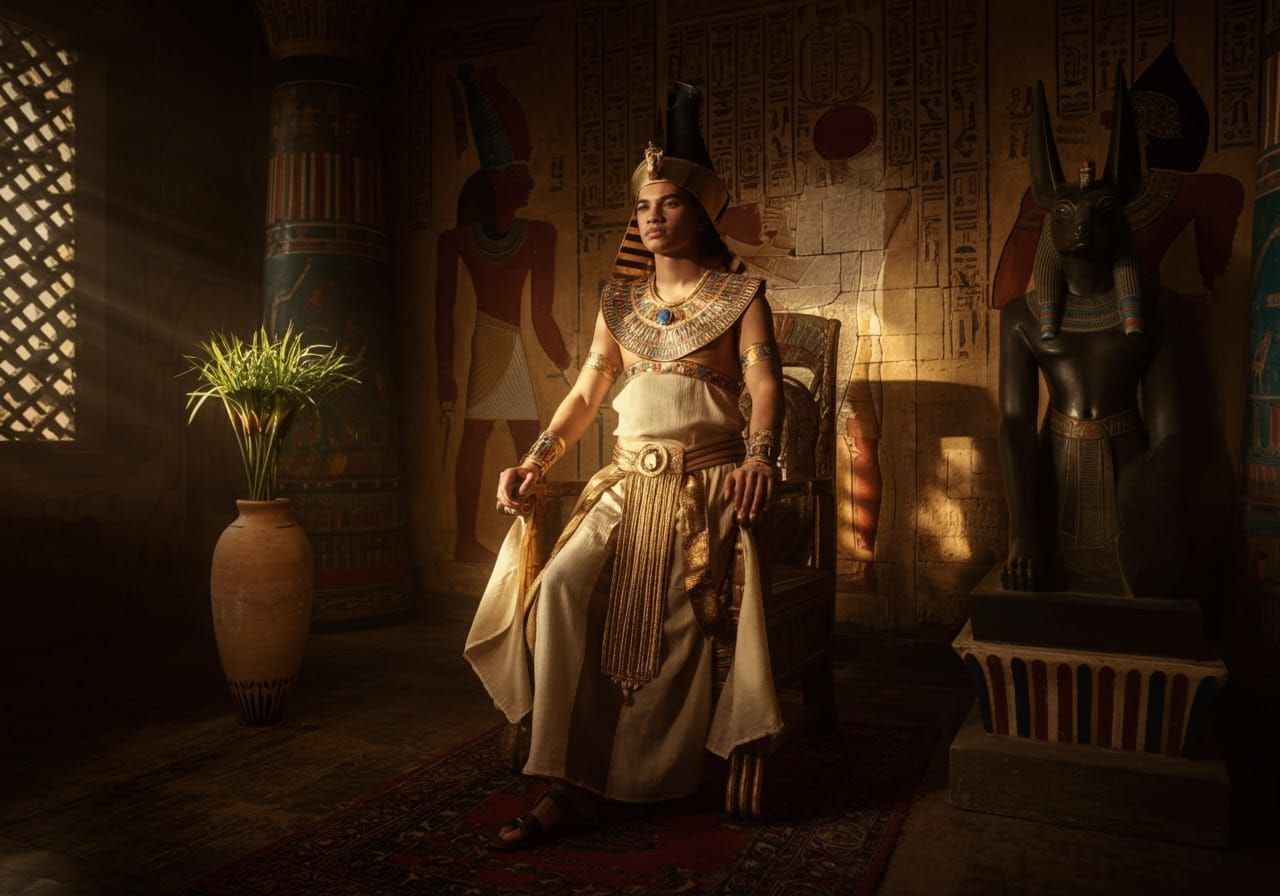 Pharaoh Ramesses II in Lavish Throne Room