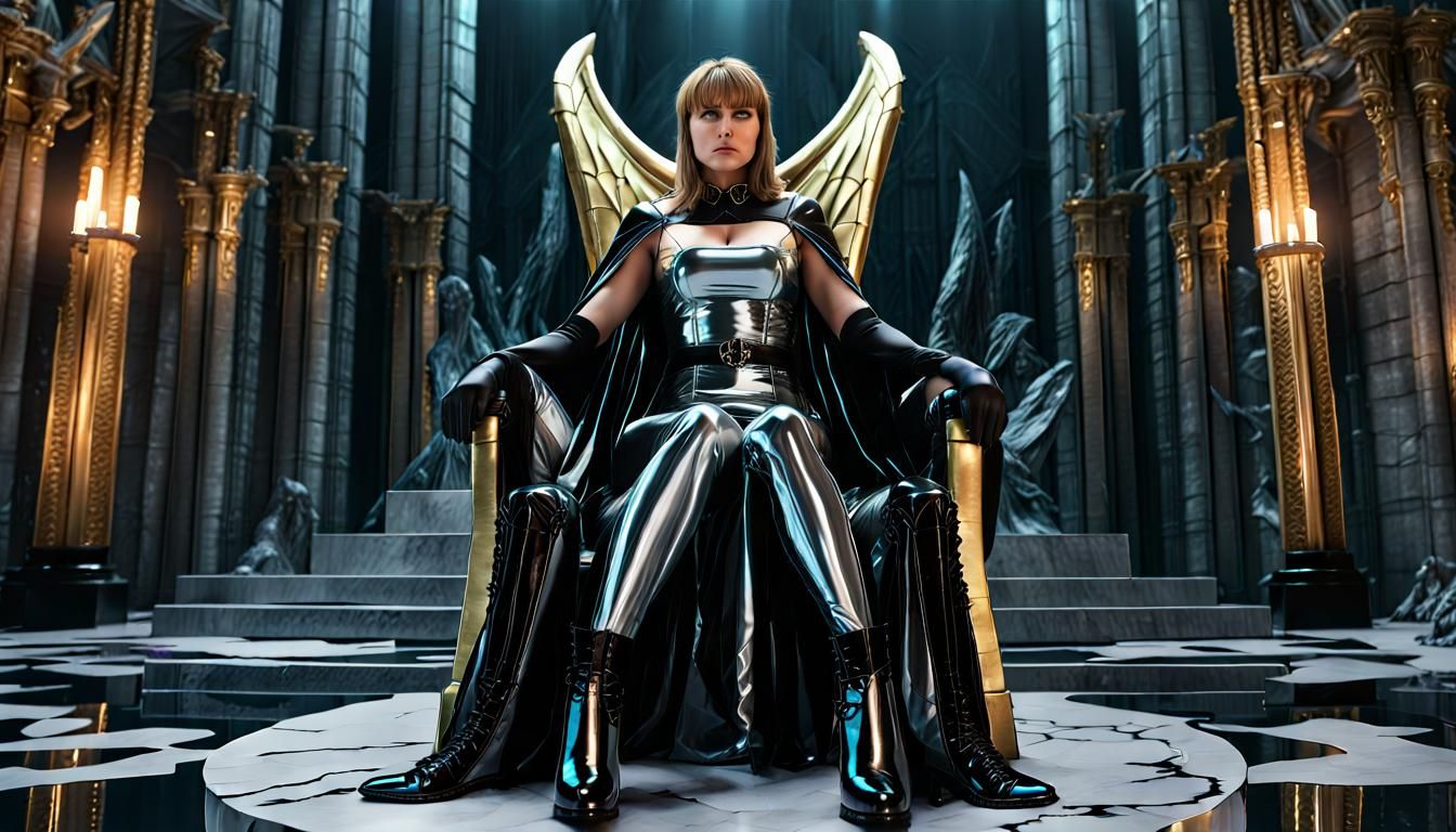 Xena the Dark Angel on Magnesite Throne in 3D Anime Art