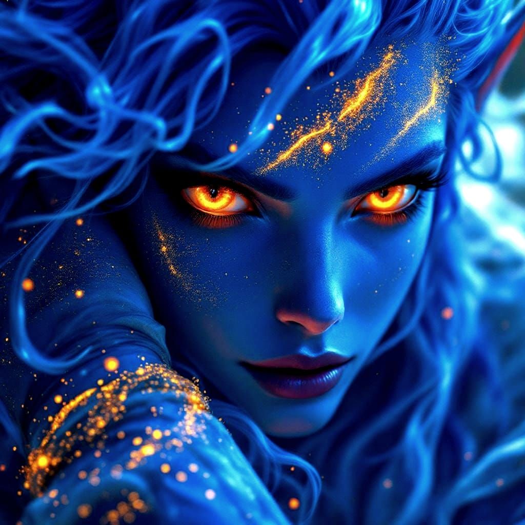 Azure Djinn Portrait in Heroic Anime Style