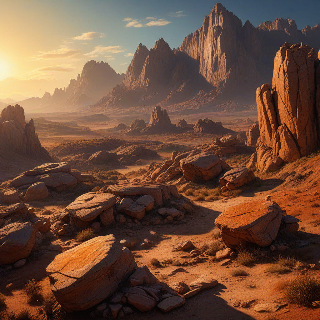 Hyperrealistic Amber Gemstone Landscape