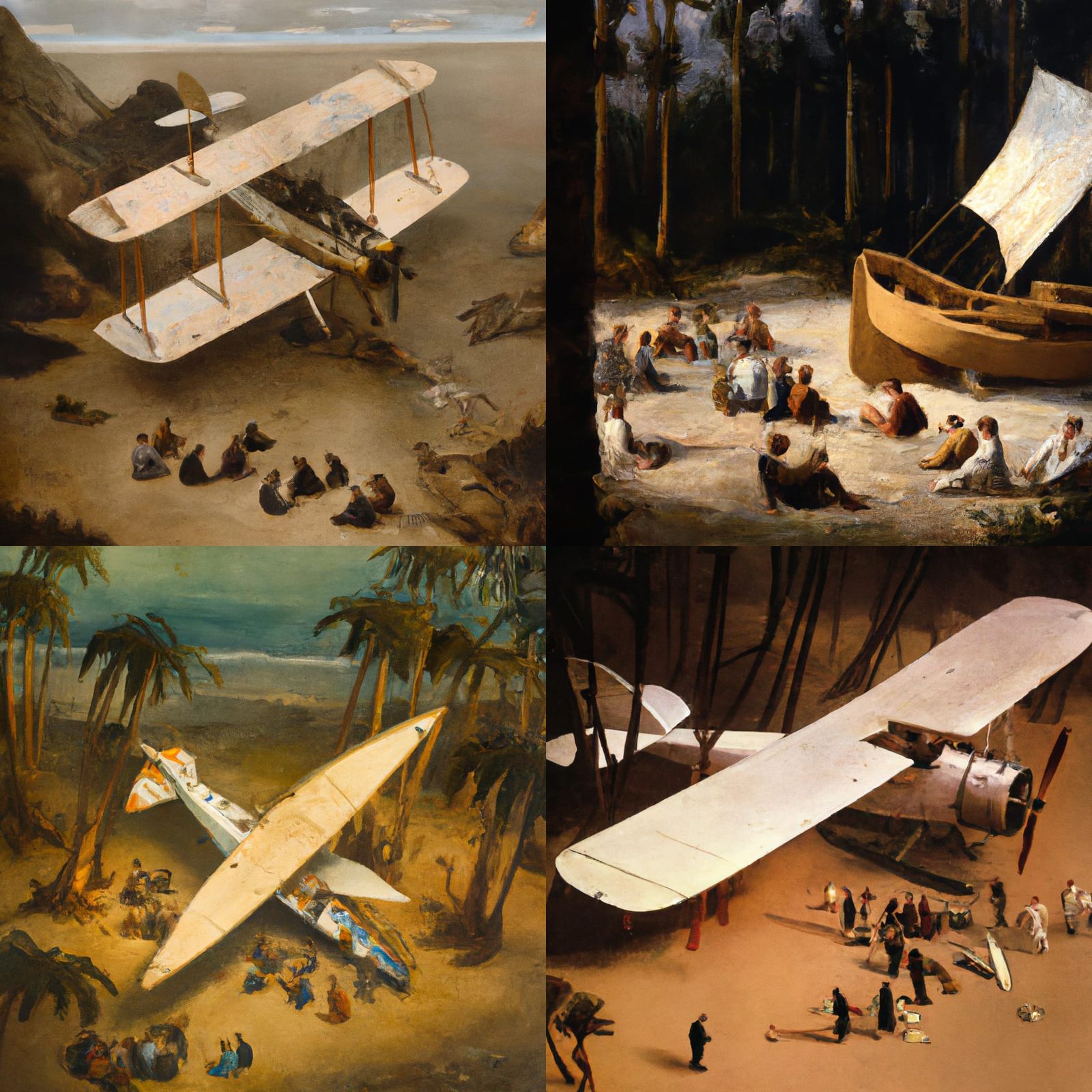 Airplane Crash Aftermath in Classical Art Style