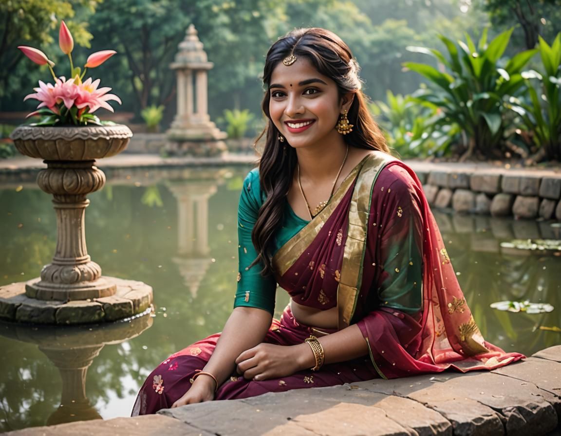 Teenage Girl in Saree by Lily Pond