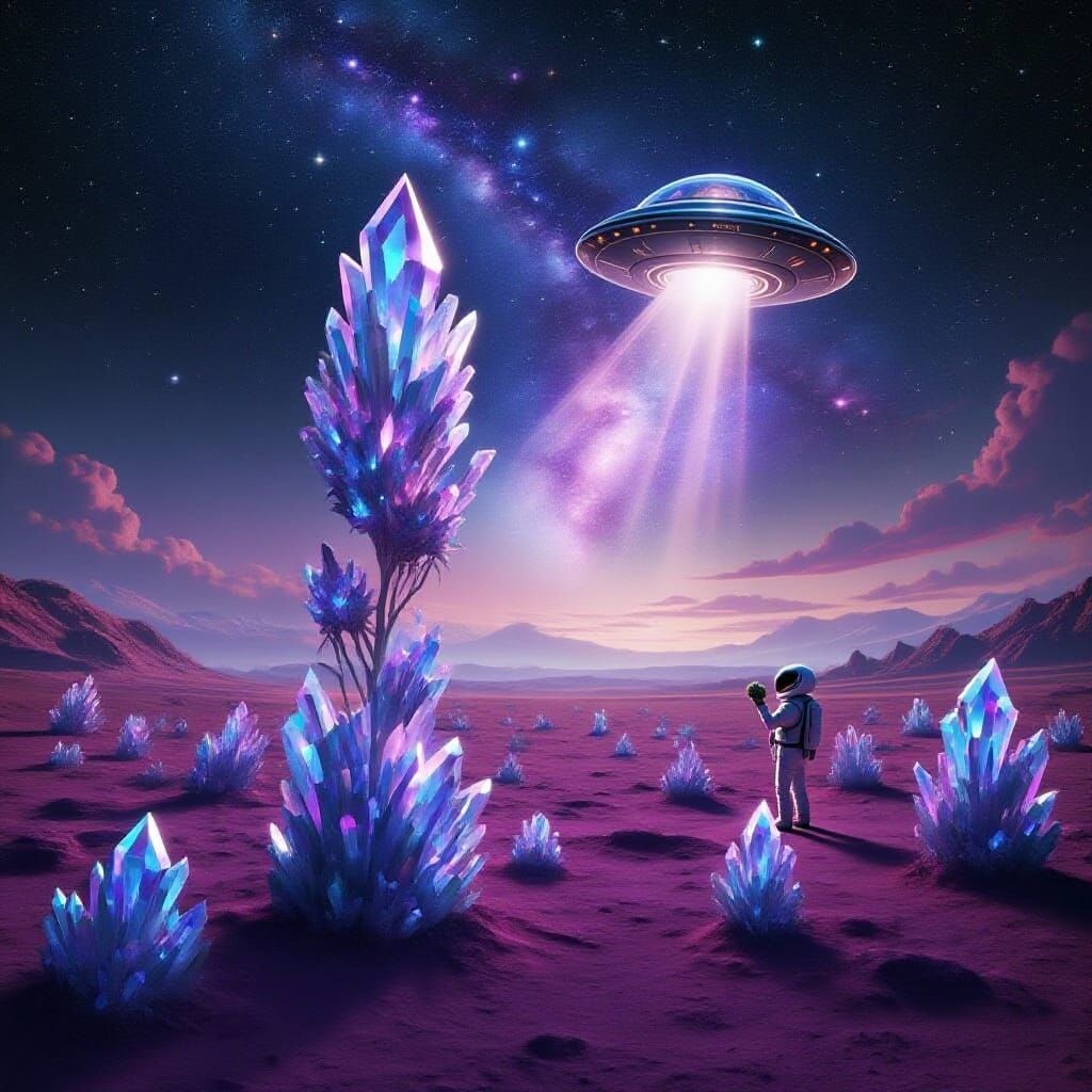 Astronaut Gazes at Bioluminescent Nebula on Alien Planet