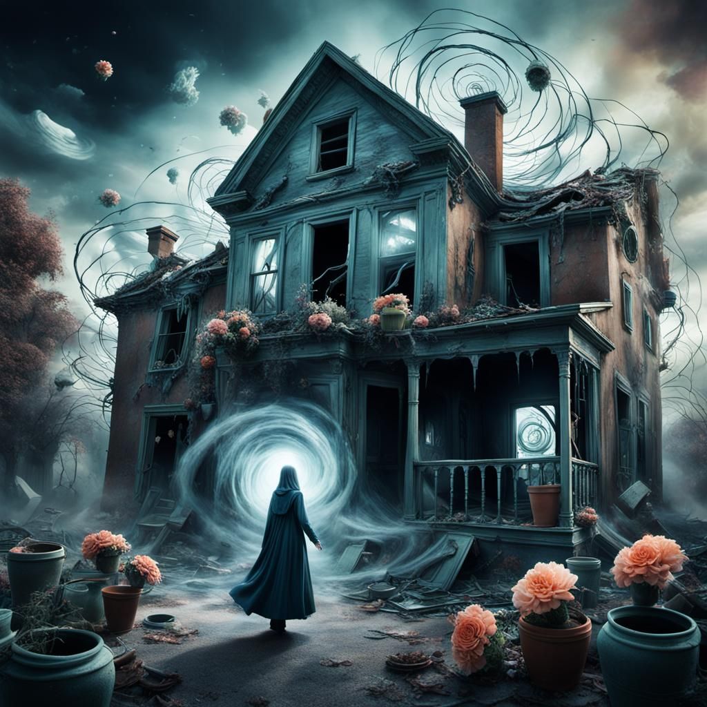 Ghostly Vortex Inside an Old House in Surrealist Style
