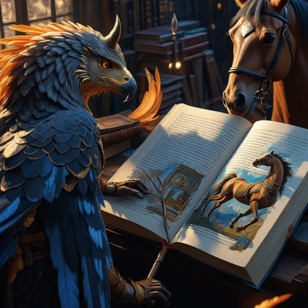 Miniature Wizard and Giant Hawk in Fantasy Art