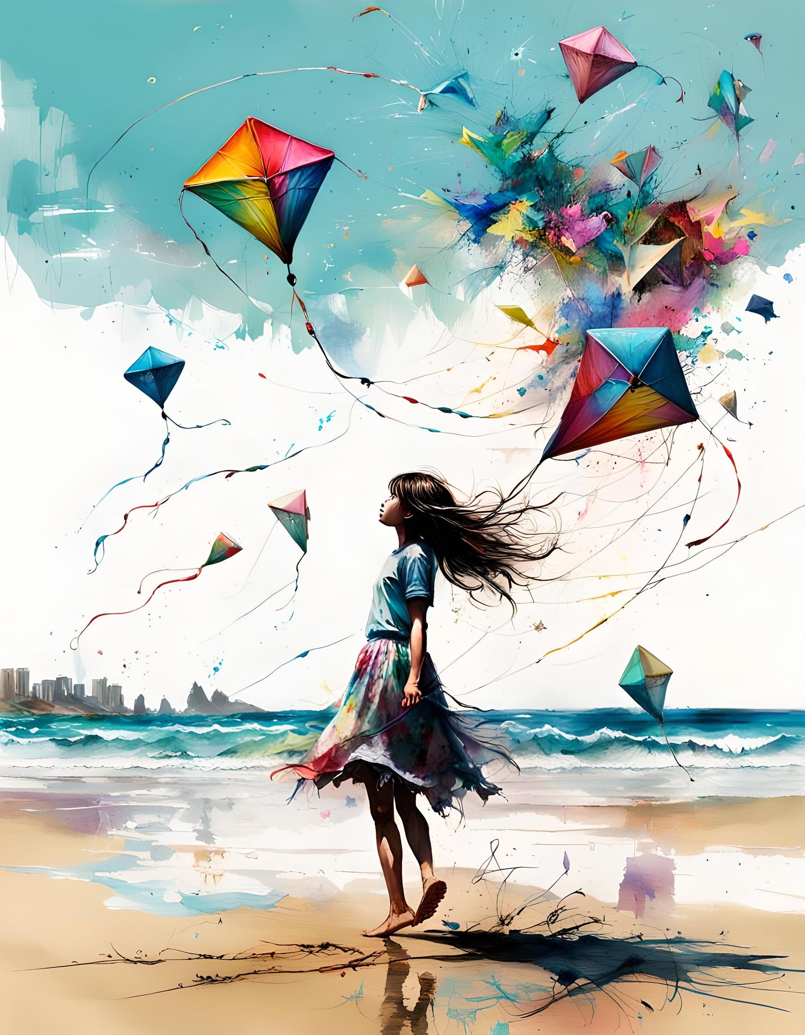 Colorful Kites Fly Over Beautiful Beach Landscape