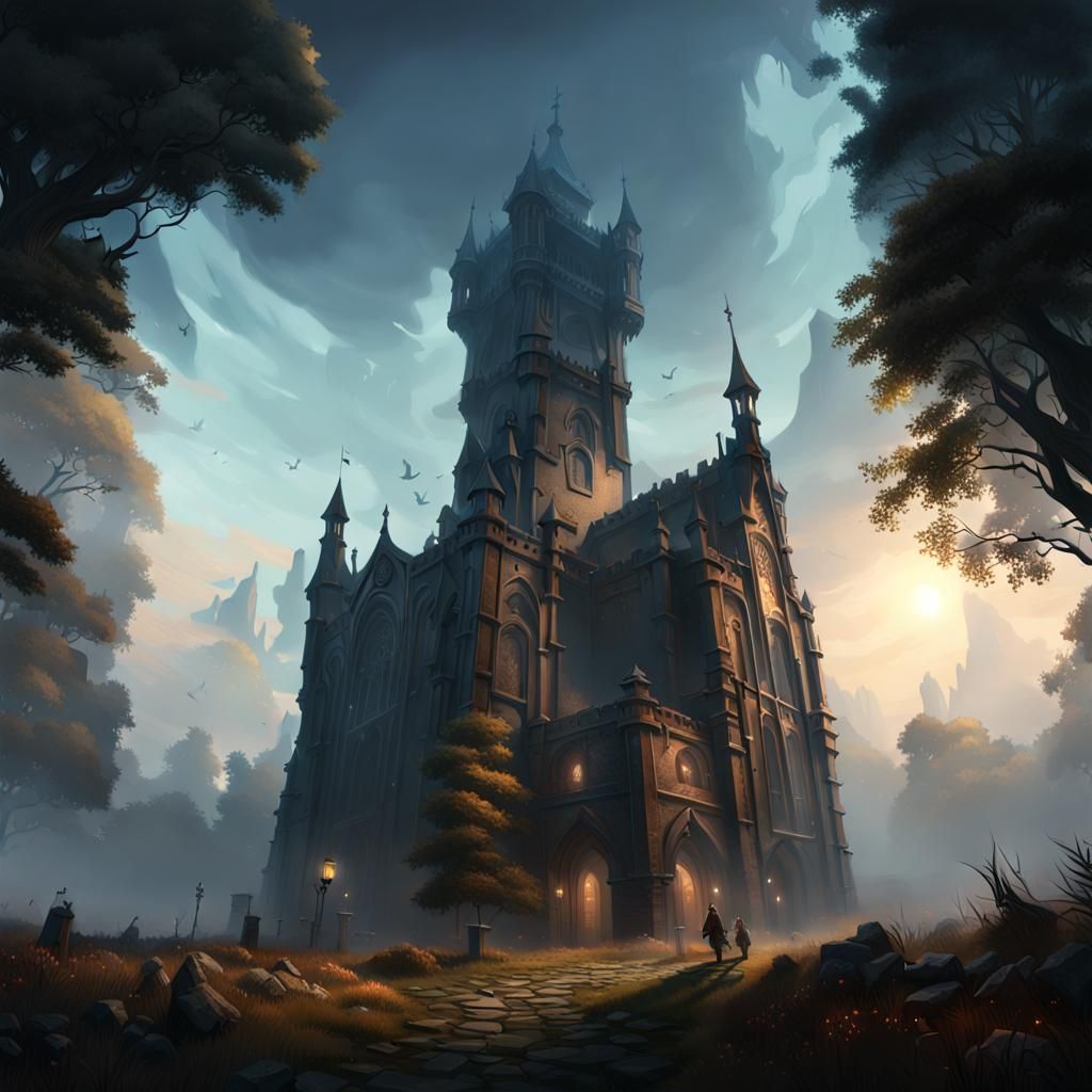 Tower in Meadows: Dark Fantasy Concept Art