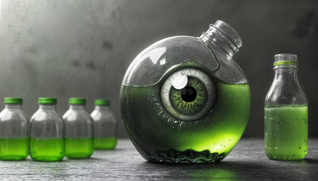 Horrific Zombie Eye Lurking in Juice Bottle