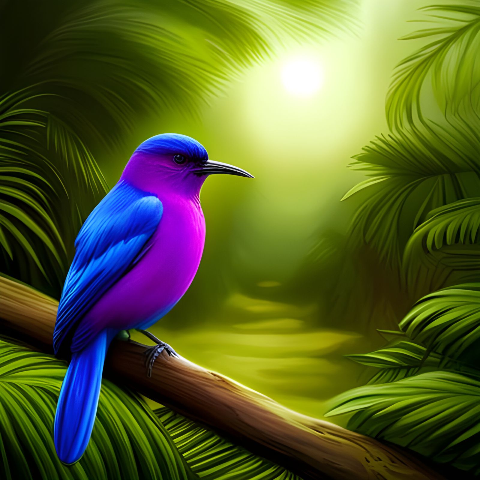 Purple Bird in Tropical Forest: Digital Matte Painting