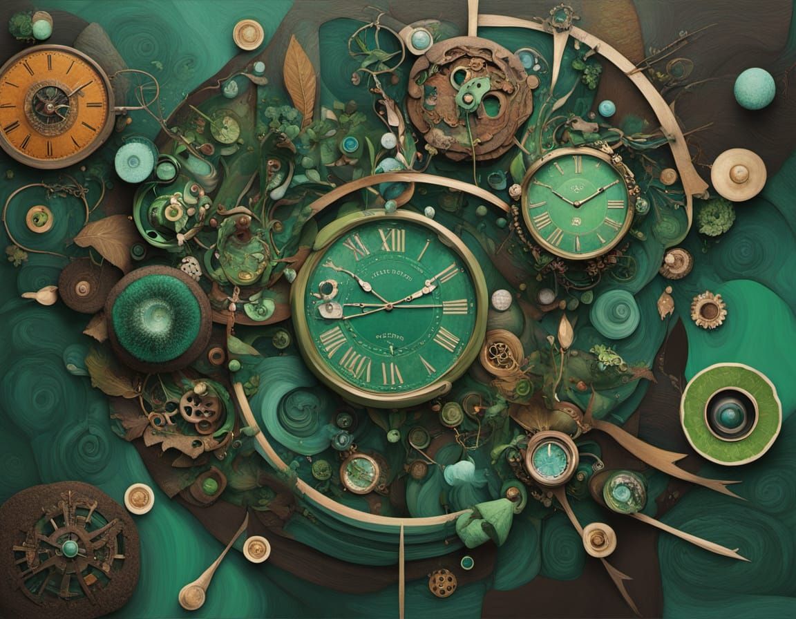 Surreal Abstract Birch Painting with Clockpunk Elements