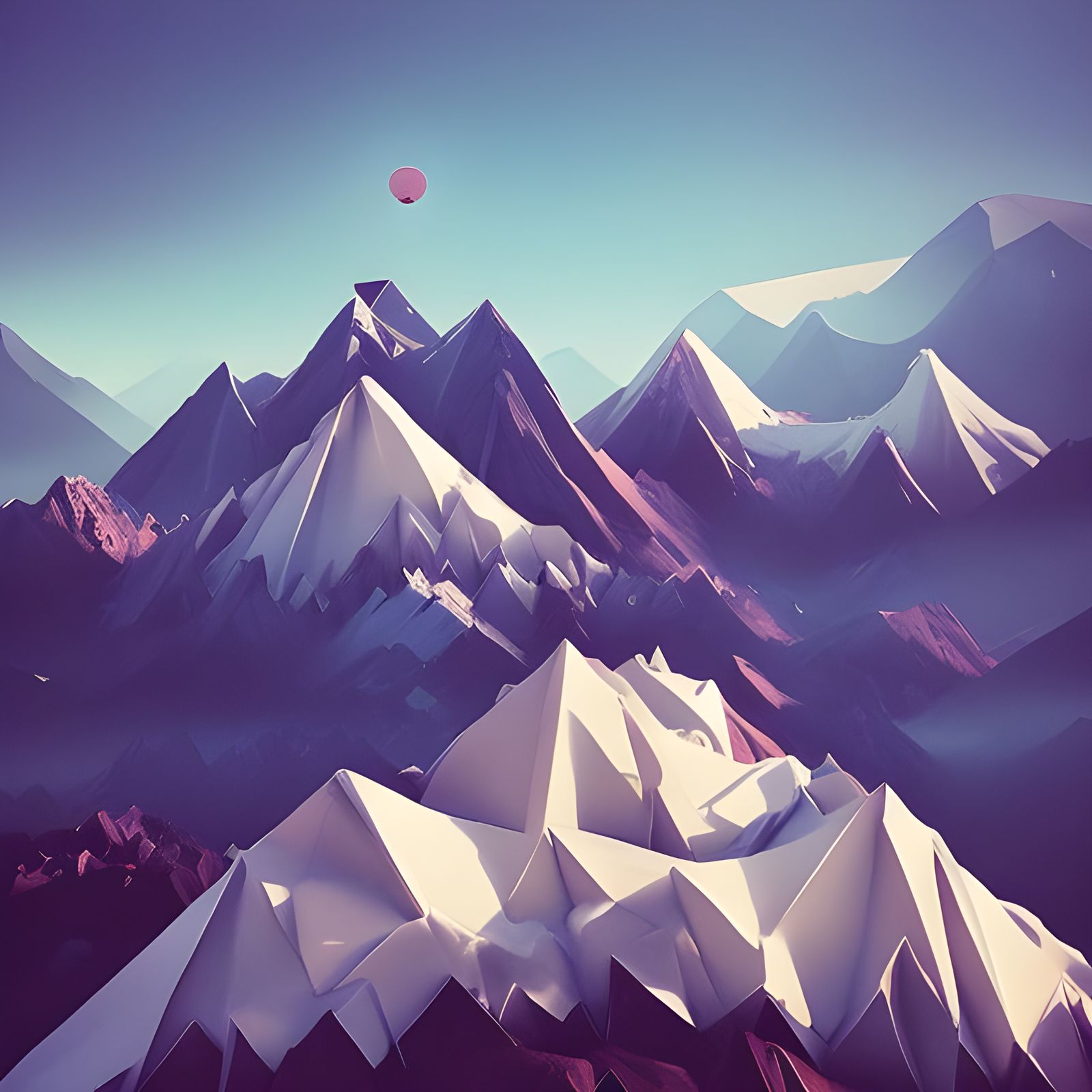 Photorealistic Origami Mountain Range in Japanese Art Style