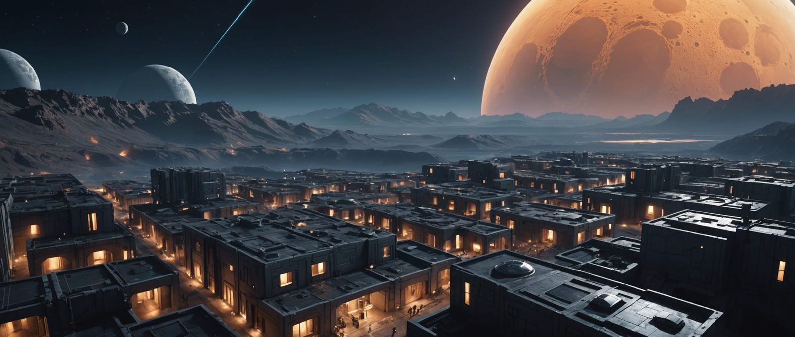 Futuristic Lunar Town in Space Odyssey Scene