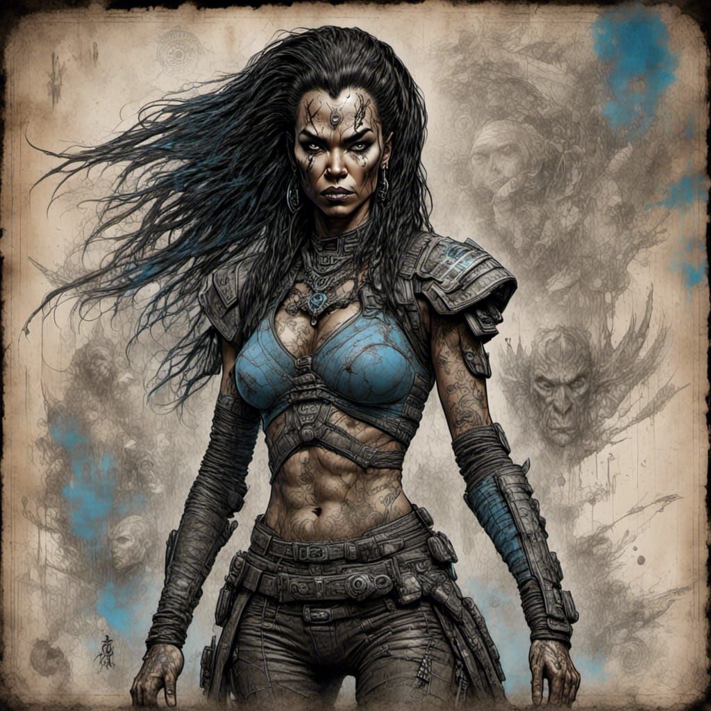 Klingon Warrior Woman with Bat'leth: Charcoal Drawing