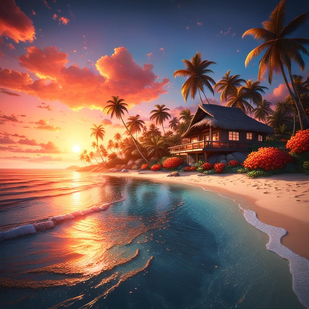 Tropical Beach Sunset Concept Art in Unreal Engine