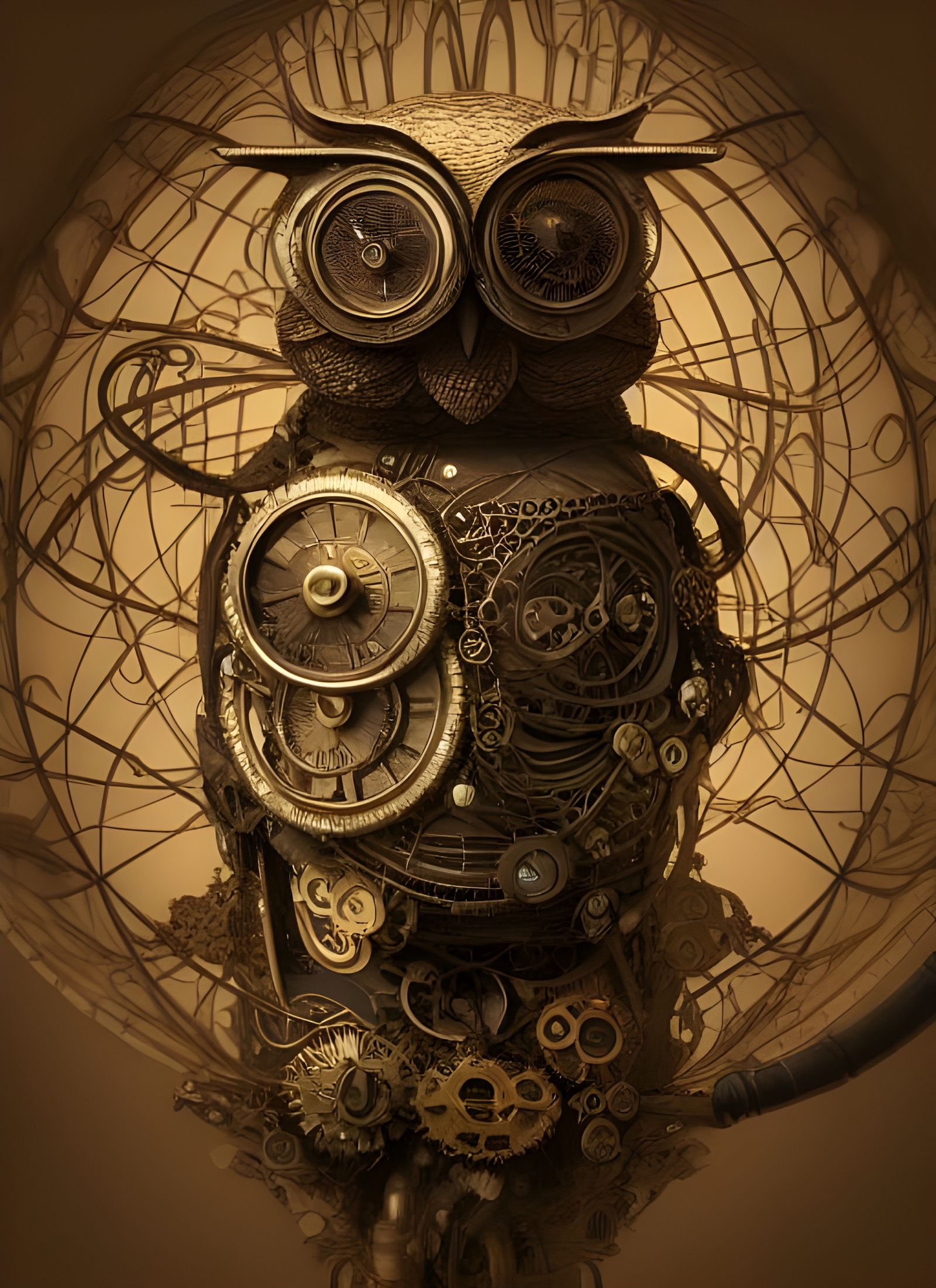 Steampunk Owl in Baroque Art Nouveau Style