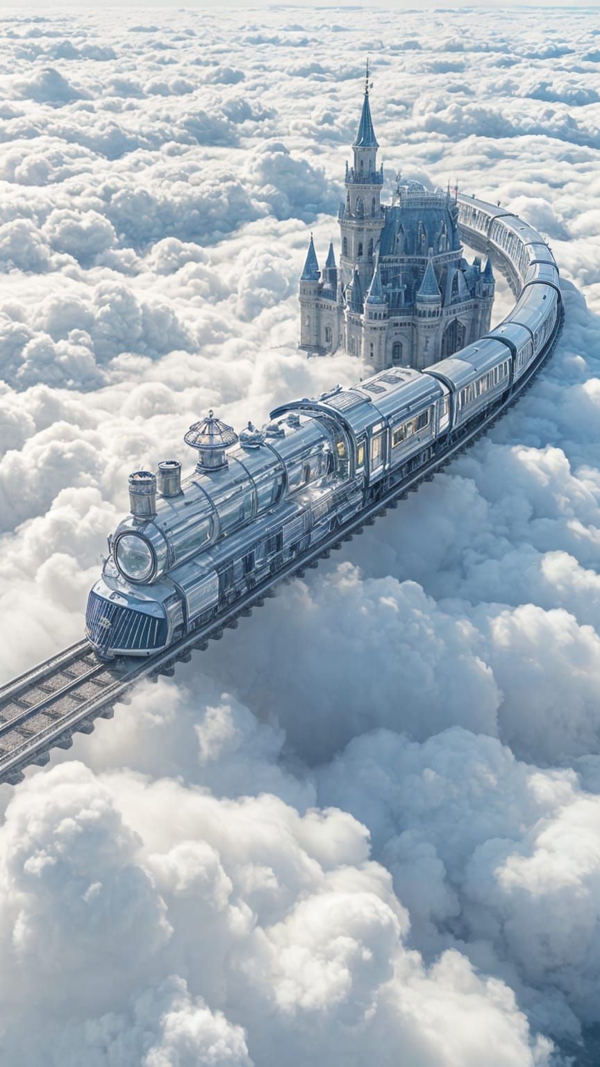 Crystal Train Soars Above Clouds in Ultra-Realistic HDR