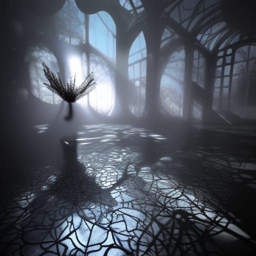 Anime Shadow Art of Overgrown Greenhouse