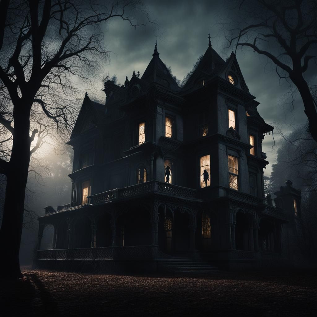 Creepy Old Mansion with Eerie Lighting