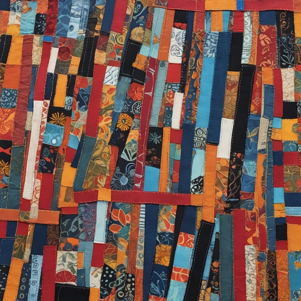 Vibrant Fabric Collage in Mixed Media Style