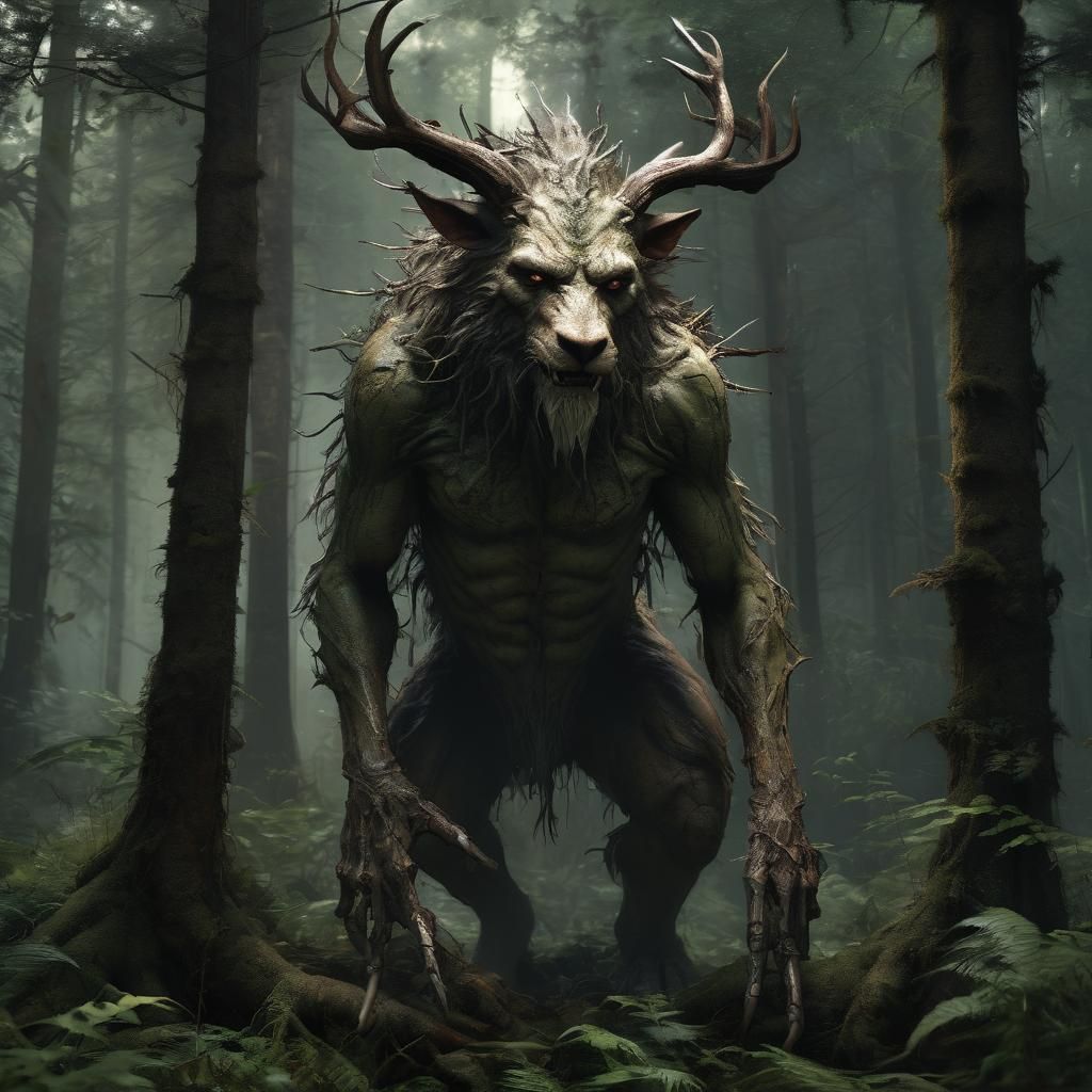 Forest Guardian Beast in Mixed Media Style