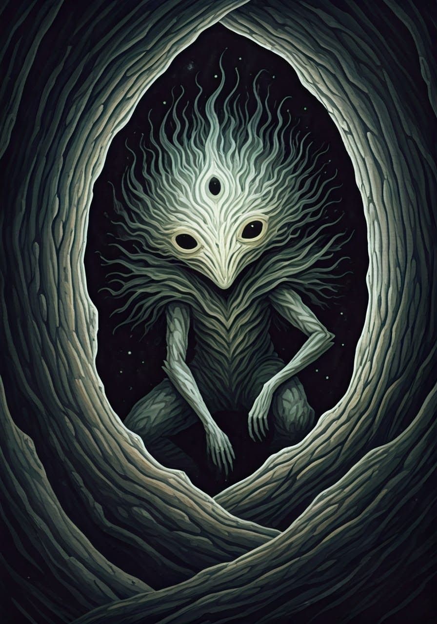 Whimsical Sprite Dweller in Ancient Tree Hollow