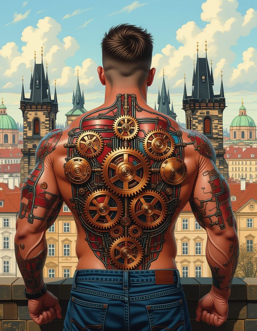Hyper-Realistic Machine Tattoo on Muscular Back