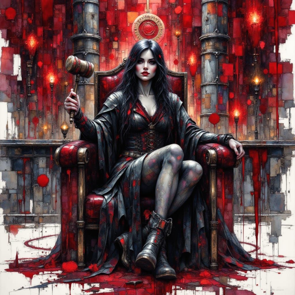 Elara Presides in Steampunk Courtroom, D&D Style