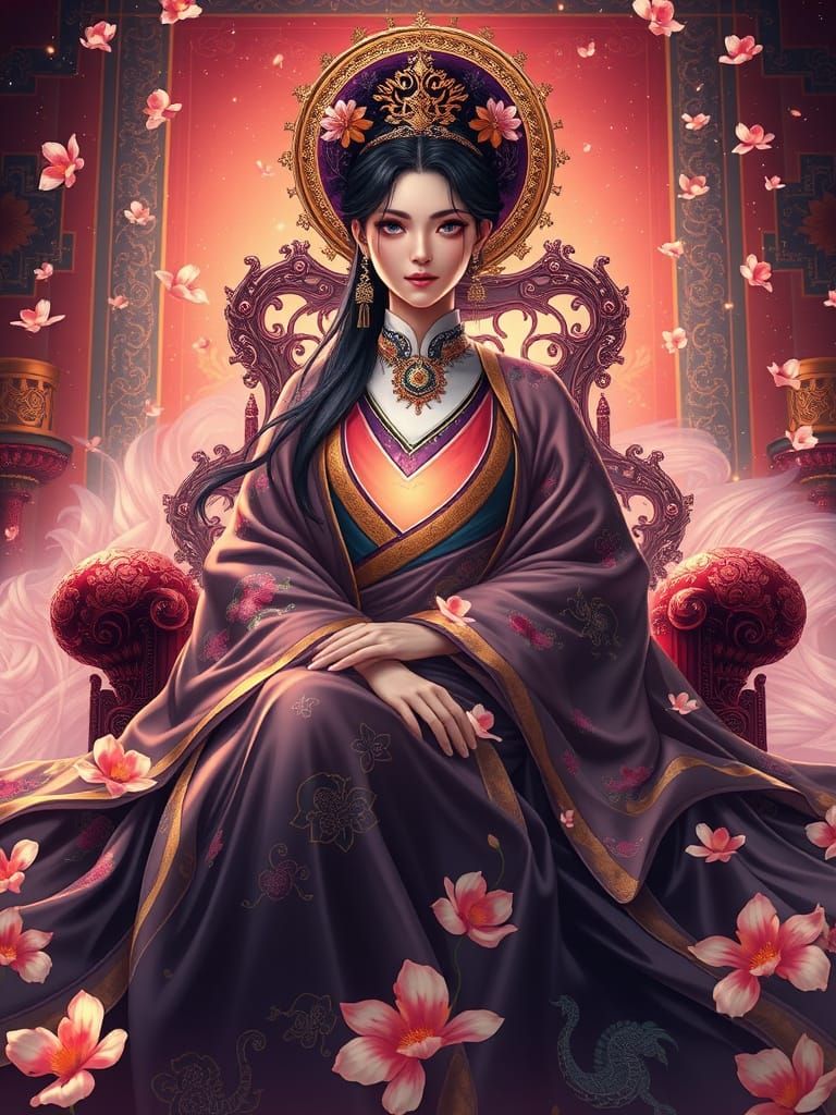 Empress Jitō Seated upon the Takamikura Throne in Fantasy St...
