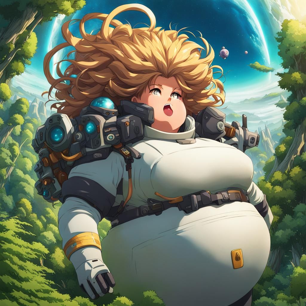 Woman on Future Forest Planet in Anime Style