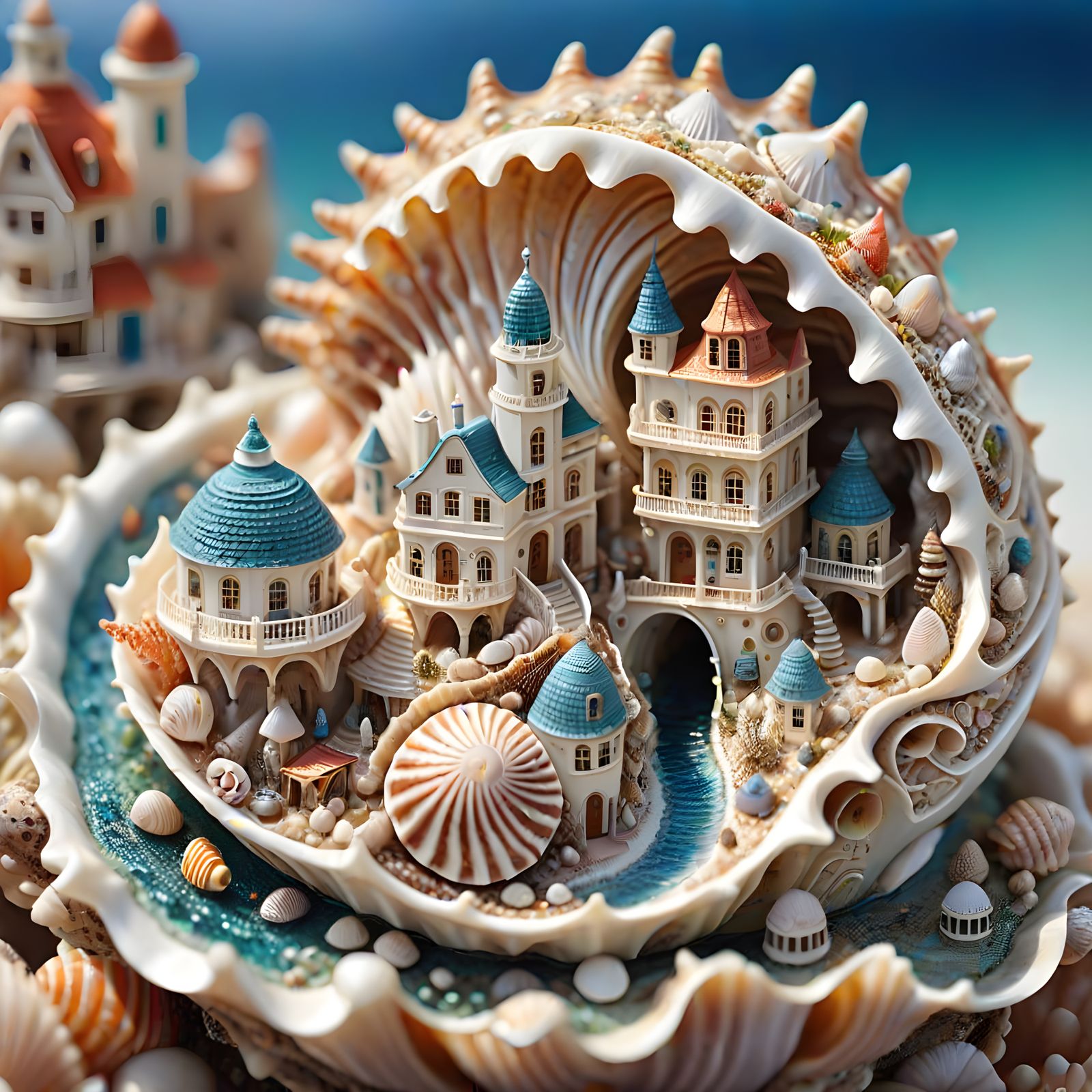 Miniature Ocean Metropolis Inside a Seashell