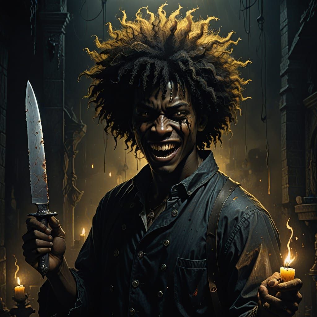 Dark Fantasy Portrait: African American Teen with Sinister G...