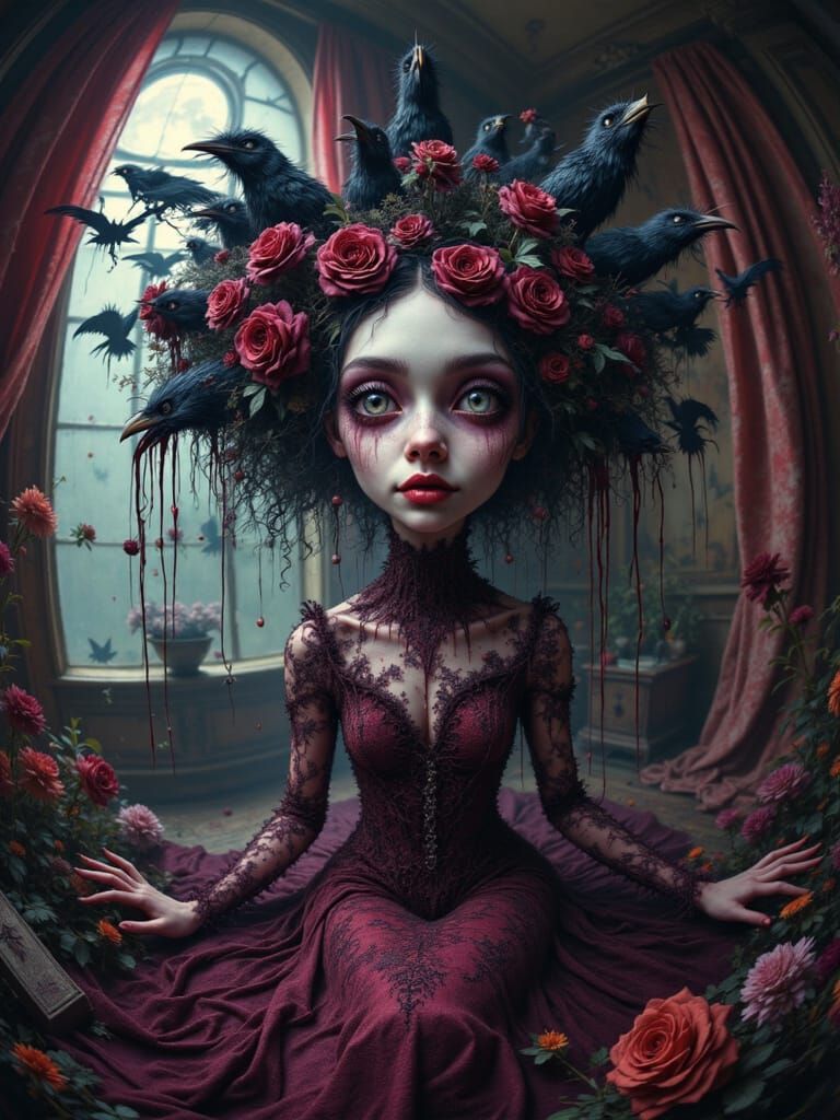 Surreal Portrait of a Woman with Velvet Roses