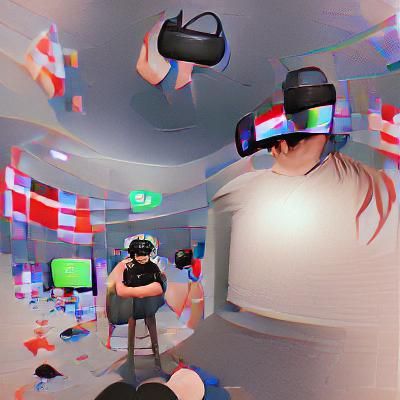 Man Immersed in Cyberpunk Virtual Reality World