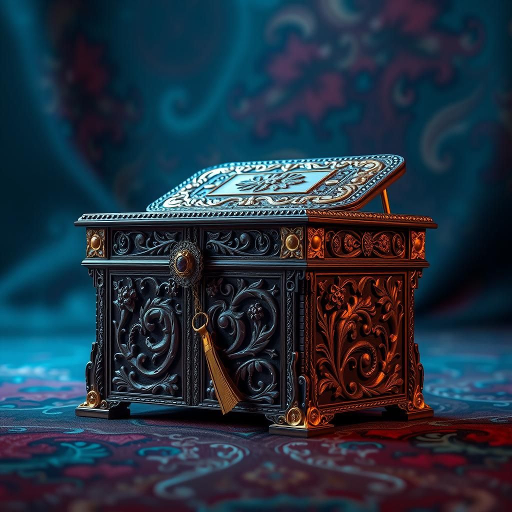 Ornate Wooden Jewelry Box in Colonial Style