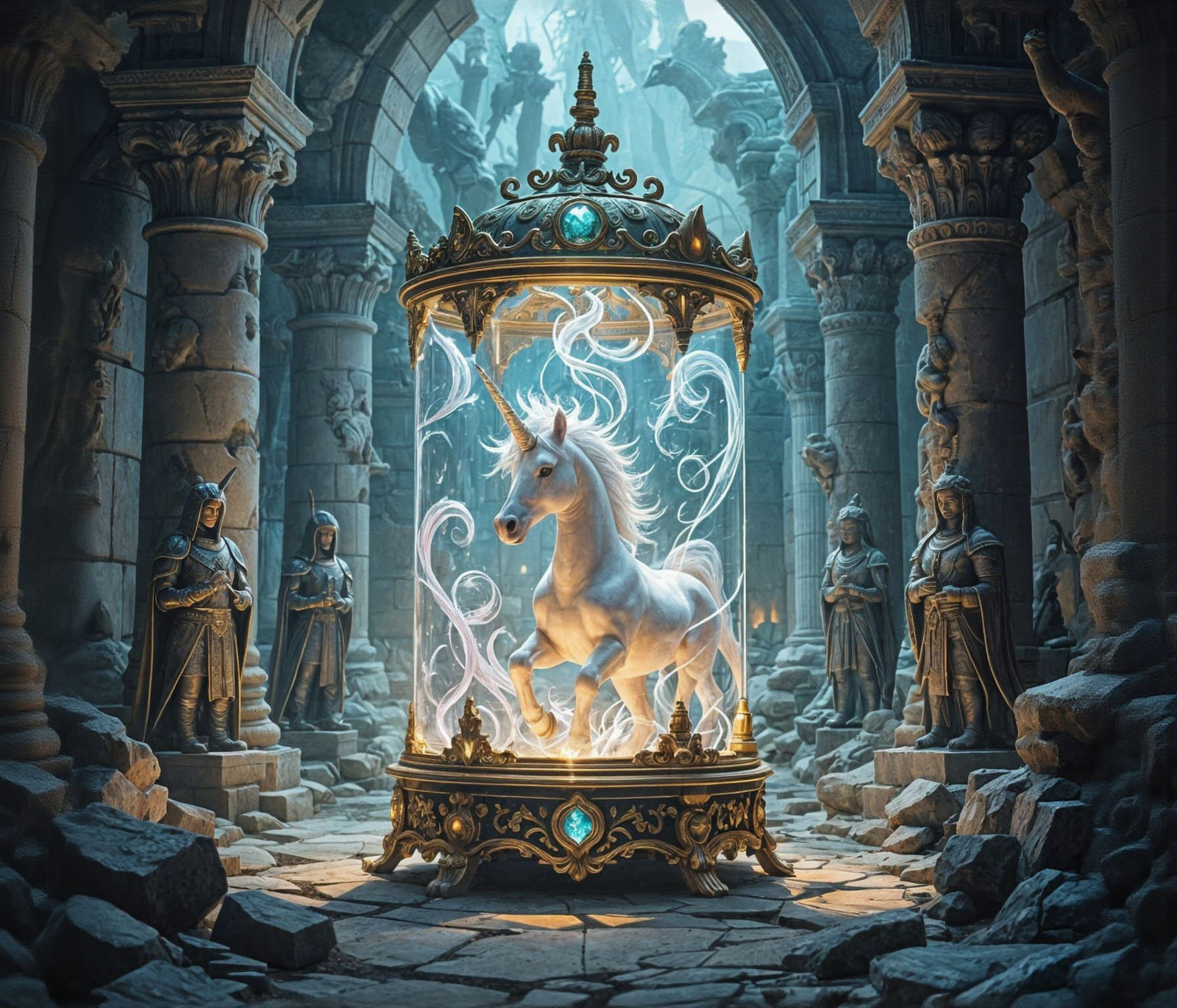 Unicorn Horn in Glass Case at Ancient Temple