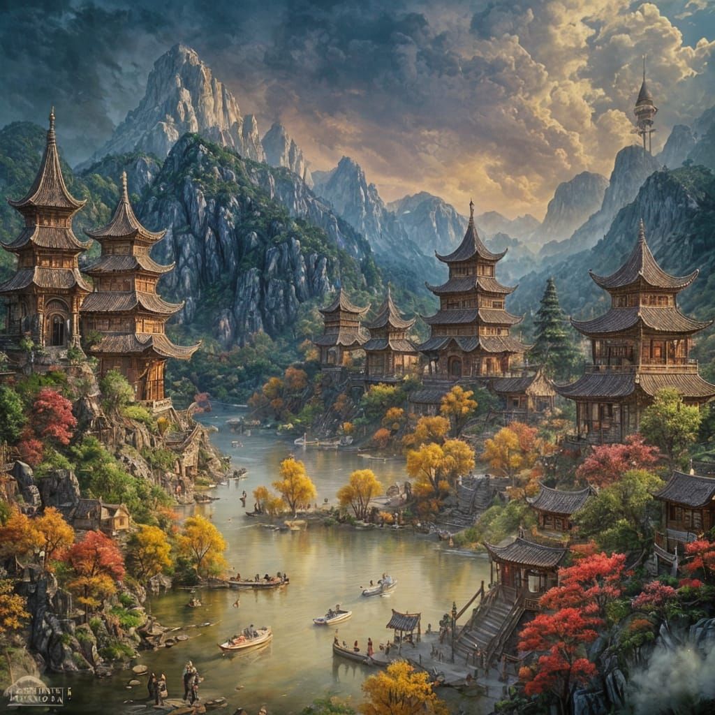 Enchanted Indonesian Village: A Fantasy Landscape Painting