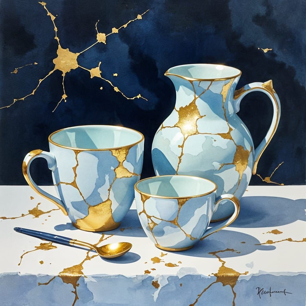 Kintsugi Still Life in Watercolour