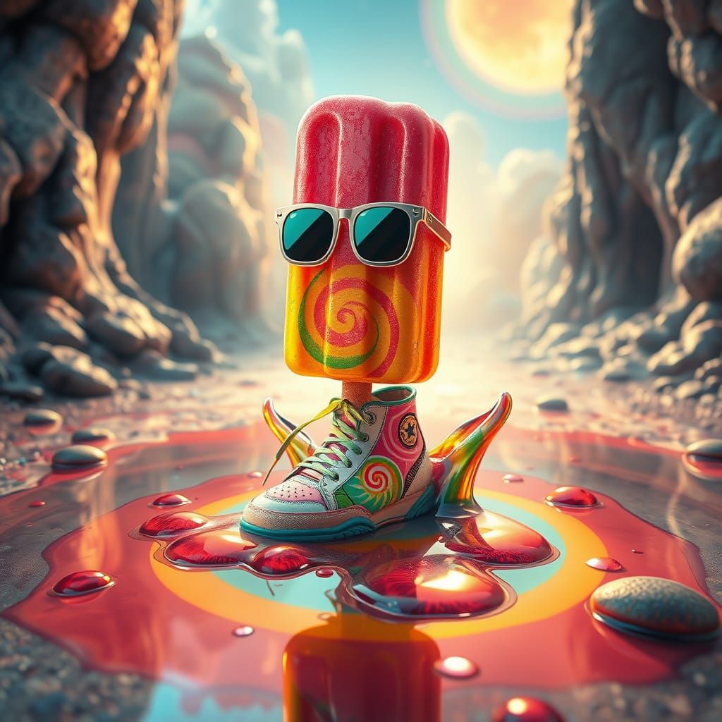 Vibrant Popsicle Melts into Radiant Rainbow Puddle in Whimsi...