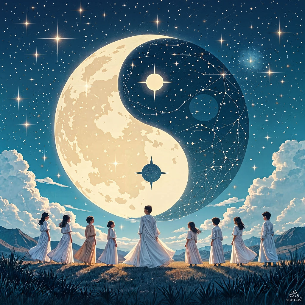 Constellation Sky with Yin-Yang Symbol