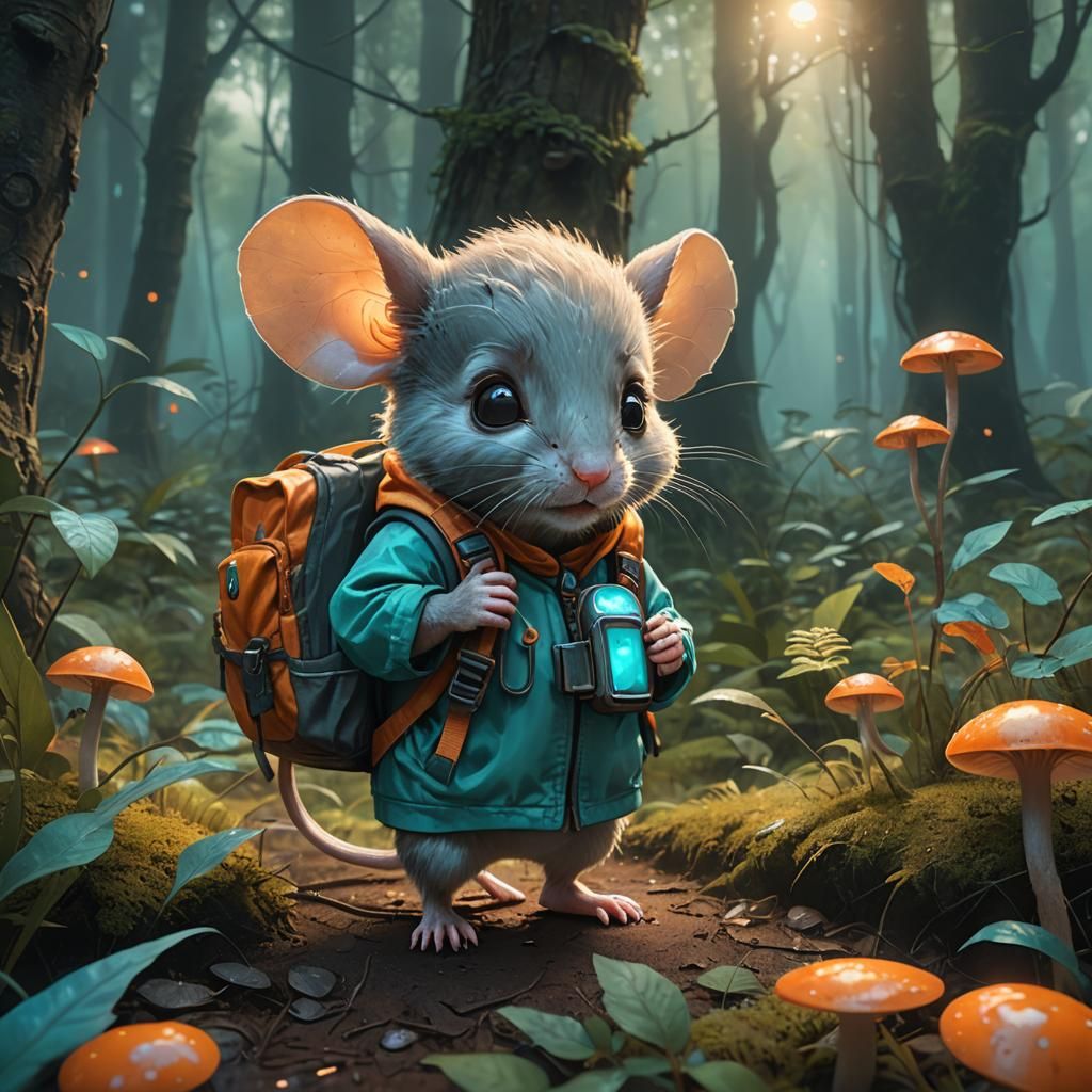 Mouse Adventure in Lush Forest: Fantasy Concept Art
