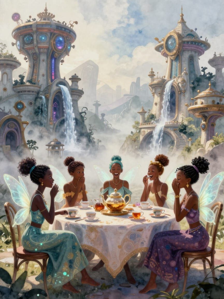 African American Fairies Gossiping in East Afrofuturism Cast...
