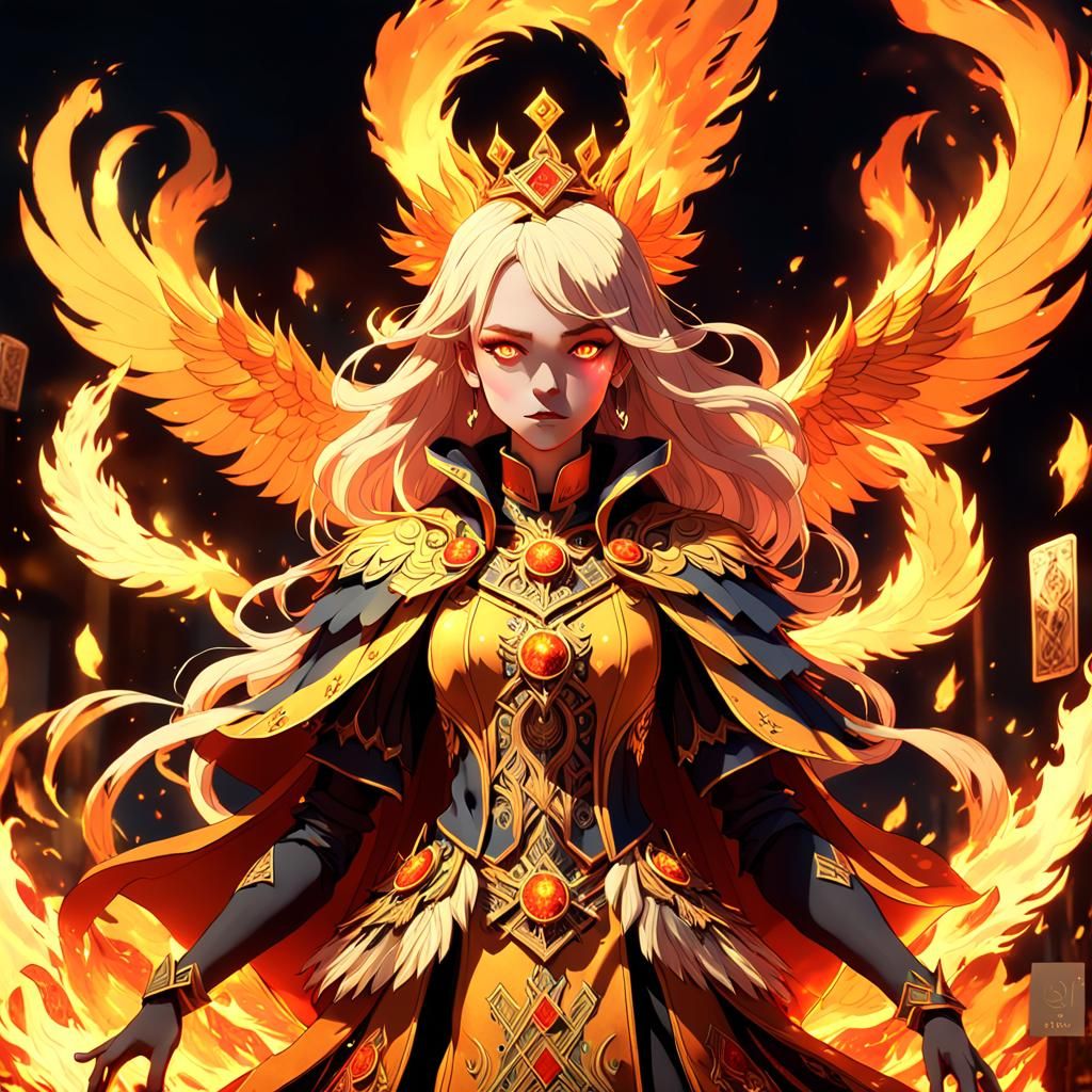 Fiery Phoenix Queen Amidst Tarot Cards