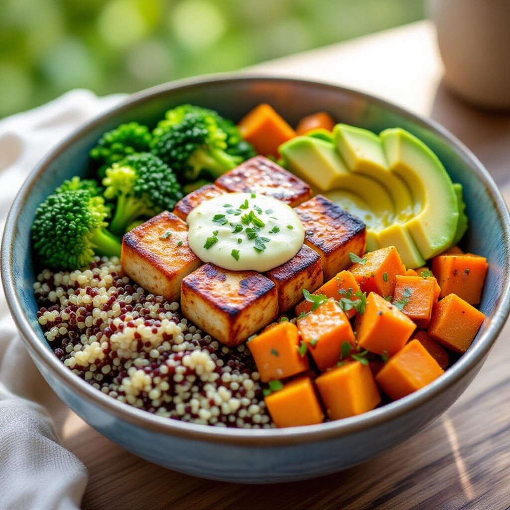 Vibrant Grain Bowl with Tofu and Vegetables