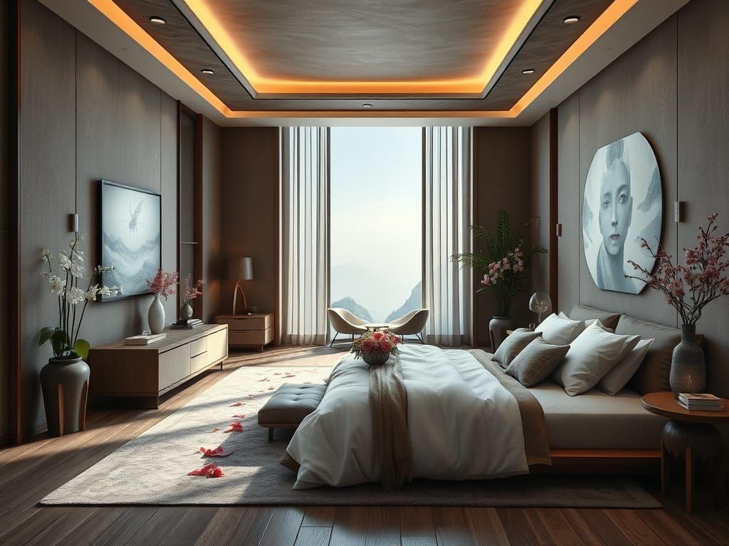 Serene Zen Master Bedroom in Detailed Matte Painting